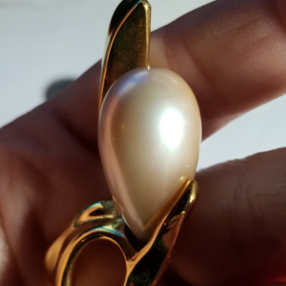 Vintage Marvella brooch large floral flower gold tone pearl big calla pin - Picture 15 of 15